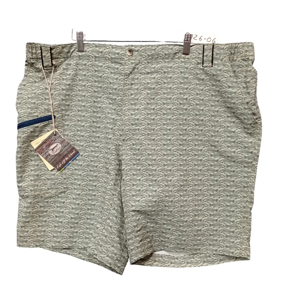 TrueFlies Shell Creek Shorts Mens XXL Green Fish Print 9 Inseam SPF 30 NWT